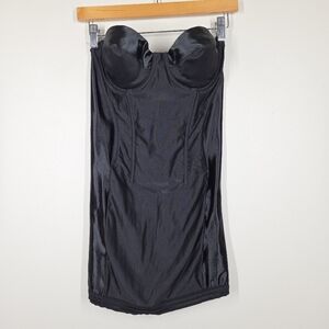 Vtg Shlipps By Smoothie 4065 Corset Body Slip Bustier Black Nylon Blend 36B
